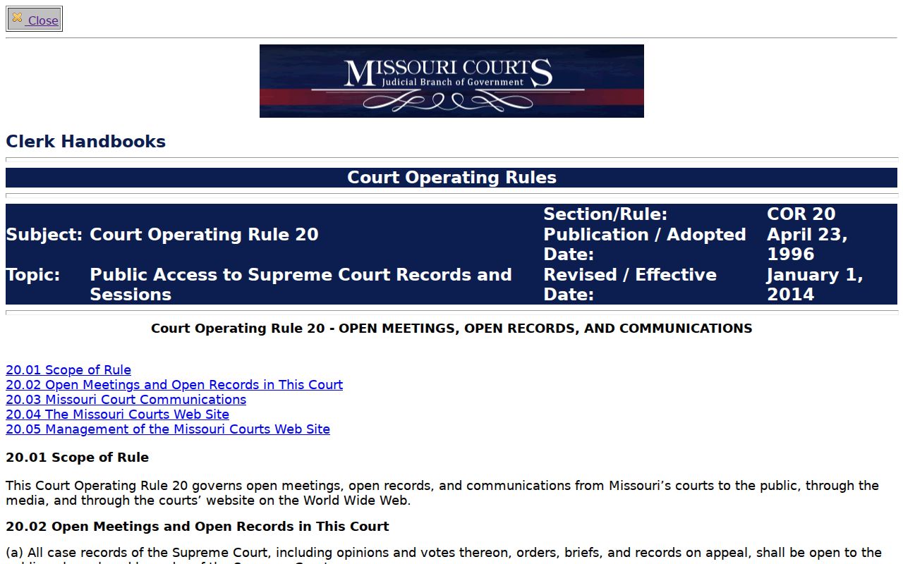 Holt County case lookup reference image from Missouri Court Operating Rule 20
