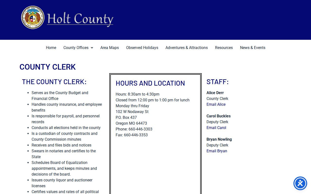 Holt County court docket County Clerk source page
