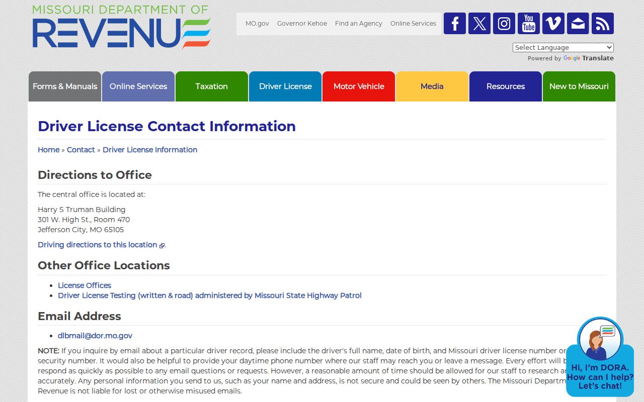 Holt County traffic court records and Missouri Department of Revenue contact information